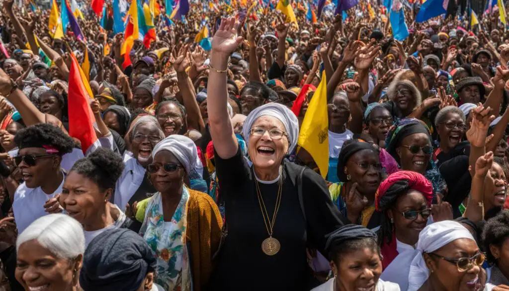 Sister Simone Campbell at a rally